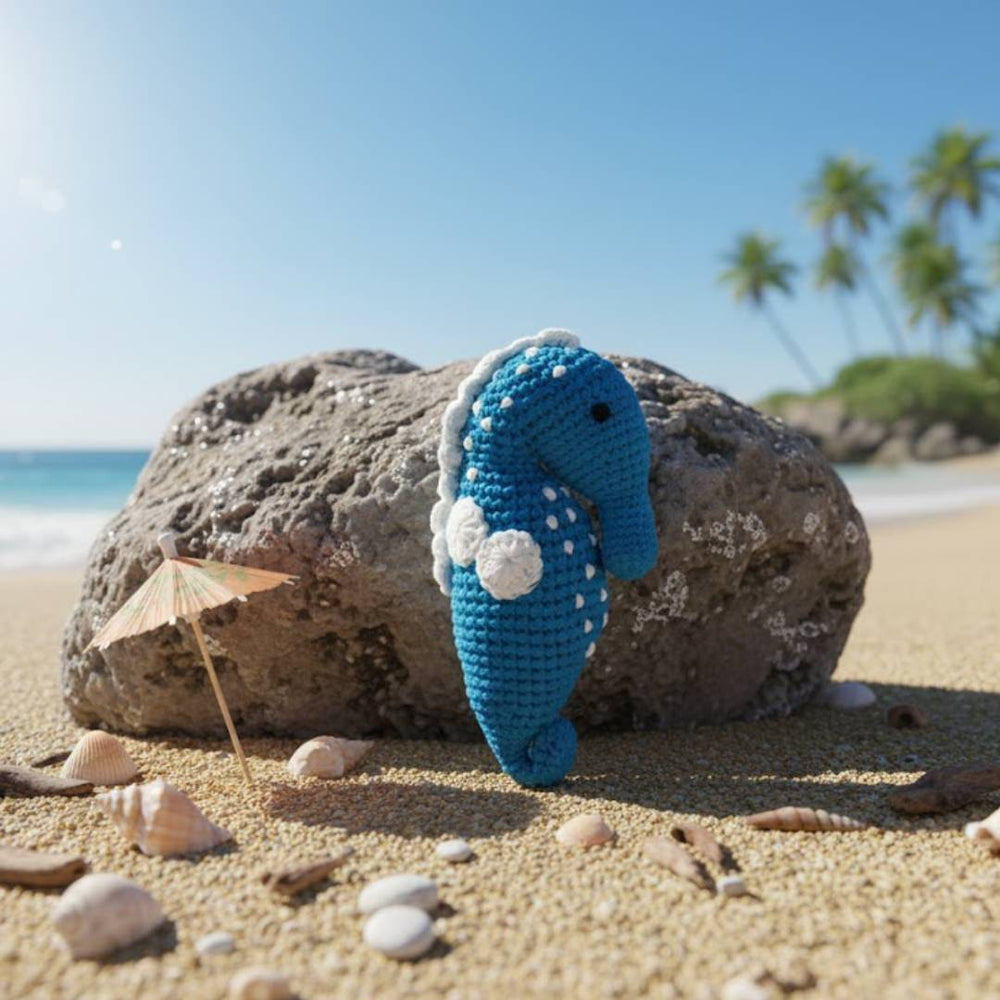 Baby Rattle – Soft toy Seahorse Blue