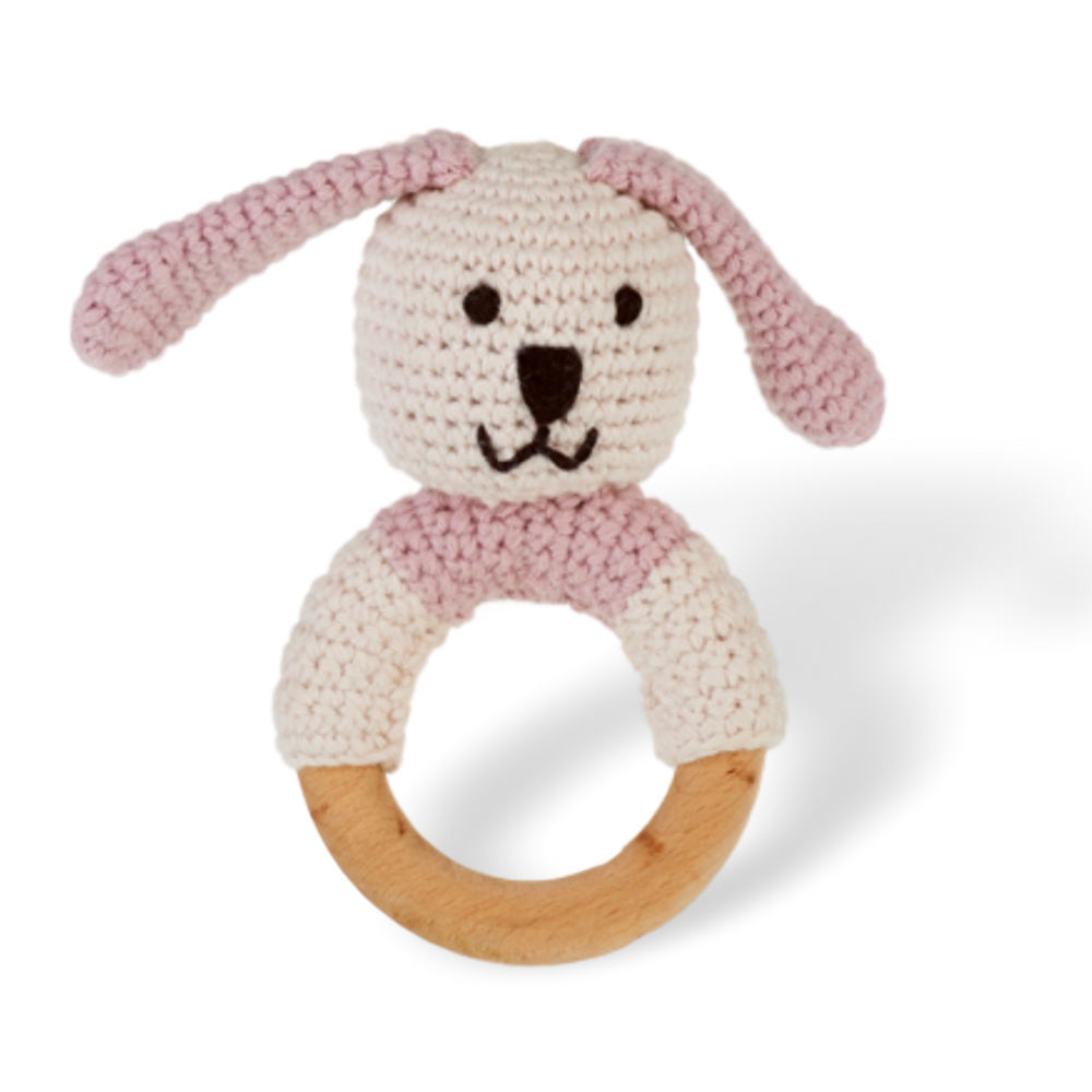 Wooden Ring Rattle Bunny - organic